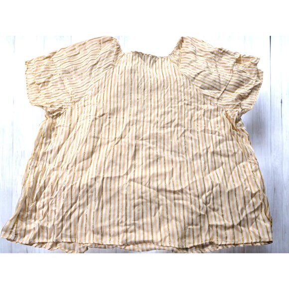 Adrienne Vittadini Shirt Plus Size XXX 3X Short Sleeve Metallic Gold Striped Top - Picture 2 of 10